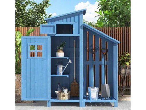 Sparrenhouten Tuinhuis - Gereedschapsschuur Met 2 Geintegreerde Planken - H 173 Cm - Waterdicht Pvc Dak - Groen