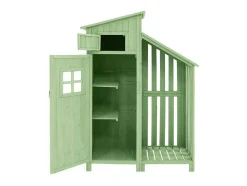 Sparrenhouten Tuinhuis - Gereedschapsschuur Met 2 Geintegreerde Planken - H 173 Cm - Waterdicht Pvc Dak - Groen