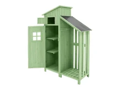 Sparrenhouten Tuinhuis - Gereedschapsschuur Met 2 Geintegreerde Planken - H 173 Cm - Waterdicht Pvc Dak - Groen