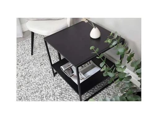 Staal Bijzettafel Met Plank 51X51 Cm Zwart.