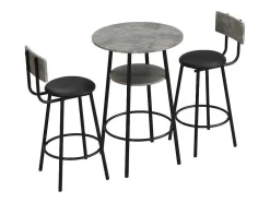 Staande Eettafel - 1 Tafel En 2 Krukken - Ronde Tafel Met Opbergplank - Zwart & Grijs