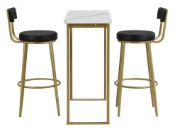 Staande Eettafel - 1 Tafel En 2 Krukken - Rechthoekige Tafel - Zwart & Goud
