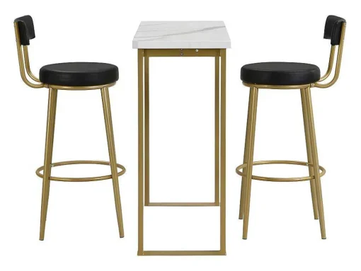 Staande Eettafel - 1 Tafel En 2 Krukken - Rechthoekige Tafel - Zwart & Goud