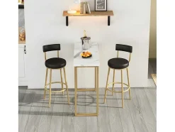 Staande Eettafel - 1 Tafel En 2 Krukken - Rechthoekige Tafel - Zwart & Goud