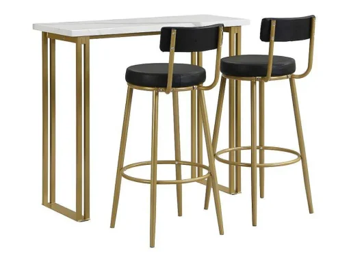 Staande Eettafel - 1 Tafel En 2 Krukken - Rechthoekige Tafel - Zwart & Goud