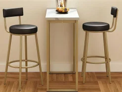 Staande Eettafel - 1 Tafel En 2 Krukken - Rechthoekige Tafel - Zwart & Goud