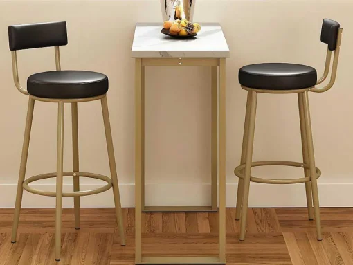 Staande Eettafel - 1 Tafel En 2 Krukken - Rechthoekige Tafel - Zwart & Goud