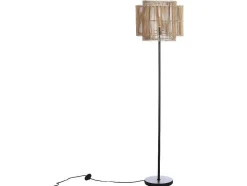 Staande Lamp Etnische Stijl Van Bamboe En Zwart Metaal - D 40 Cm X H 157,5 Cm - Parana