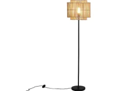 Staande Lamp Etnische Stijl Van Bamboe En Zwart Metaal - D 40 Cm X H 157,5 Cm - Parana