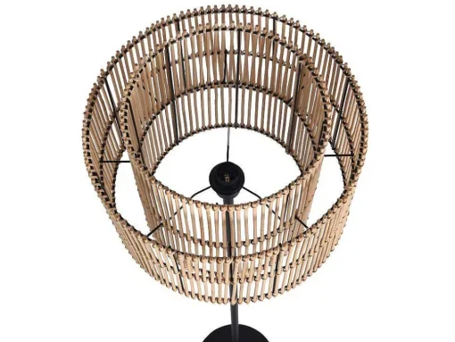 Staande Lamp Etnische Stijl Van Bamboe En Zwart Metaal - D 40 Cm X H 157,5 Cm - Parana
