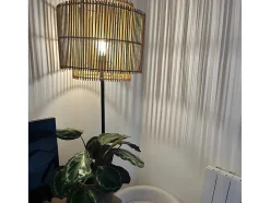 Staande Lamp Etnische Stijl Van Bamboe En Zwart Metaal - D 40 Cm X H 157,5 Cm - Parana