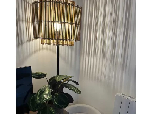 Staande Lamp Etnische Stijl Van Bamboe En Zwart Metaal - D 40 Cm X H 157,5 Cm - Parana