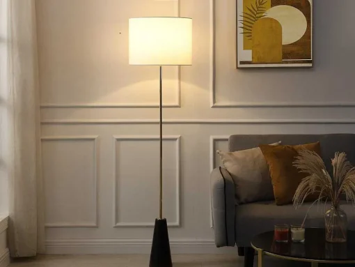 Staande Lamp In Vintage-Stijl - Marmeren Voet En Witte Stoffen Kap - D40 X H160 Cm - Merple
