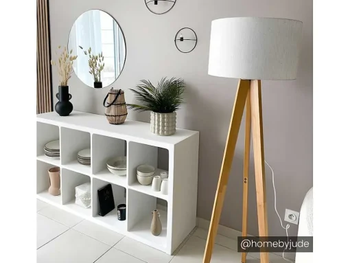 Staande Lamp Lorens - Hout En Linnen - 45 X 45 X 153 Cm - Wit