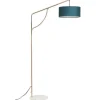Staande Lamp Met Boog - Art-Decostijl Van Koper En Marmer - Velours - H164 Cm - Blauwgroen - Nour