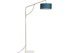 Staande Lamp Met Boog - Art-Decostijl Van Koper En Marmer - Velours - H164 Cm - Blauwgroen - Nour