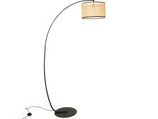 Staande Lamp Met Boog En Vlechtwerk Neirobi - Etnische Stijl - Ijzer En Rotan - 105 X 40 X 195 Cm - Zwart En Naturel