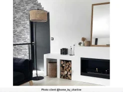 Staande Lamp Met Boog En Vlechtwerk Neirobi - Etnische Stijl - Ijzer En Rotan - 105 X 40 X 195 Cm - Zwart En Naturel