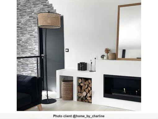 Staande Lamp Met Boog En Vlechtwerk Neirobi - Etnische Stijl - Ijzer En Rotan - 105 X 40 X 195 Cm - Zwart En Naturel