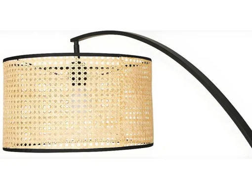 Staande Lamp Met Boog En Vlechtwerk Neirobi - Etnische Stijl - Ijzer En Rotan - 105 X 40 X 195 Cm - Zwart En Naturel