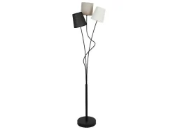 Staande Lamp Met Hedendaagse Stijl Met 3 Lampenkappen Veritas - Metaal En Stof - 23 X 23 X 149,5 Cm - Grijs, Zwart, Wit