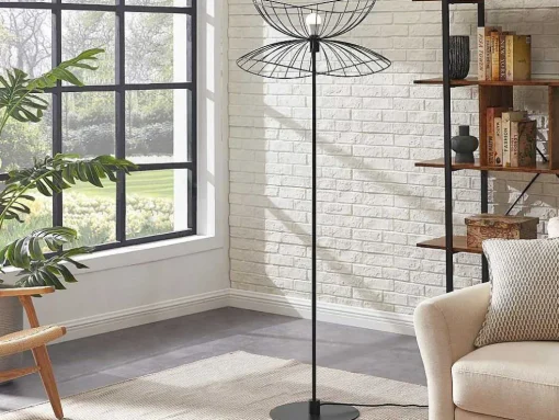 Staande Lamp Met Rechte Kabelbuis - Metaal - H 160 Cm - Zwart - Mania