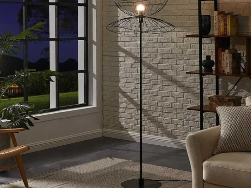 Staande Lamp Met Rechte Kabelbuis - Metaal - H 160 Cm - Zwart - Mania