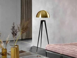 Staande Lamp Op Driepoot Van Metaal - H165 Cm - Zwart En Goudkleurig - Batley