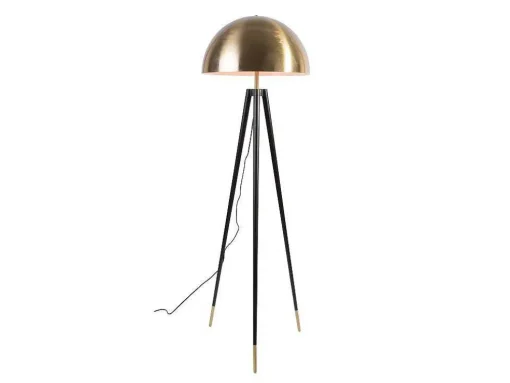 Staande Lamp Op Driepoot Van Metaal - H165 Cm - Zwart En Goudkleurig - Batley