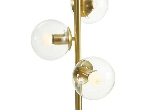Staande Lamp Van Geborsteld Messing En 3 Vintage Glazen Bollen - H148 Cm - Yukon