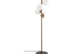 Staande Lamp Van Metaal En Glas 4 Bollen Faze - H130 Cm - Goud En Wit