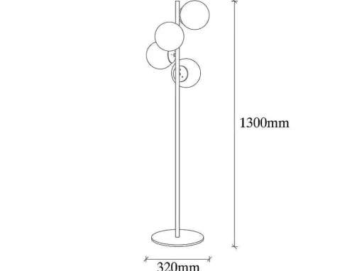 Staande Lamp Van Metaal En Glas 4 Bollen Faze - H130 Cm - Goud En Wit