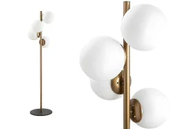 Staande Lamp Van Metaal En Glas 4 Bollen Faze - H130 Cm - Goud En Wit