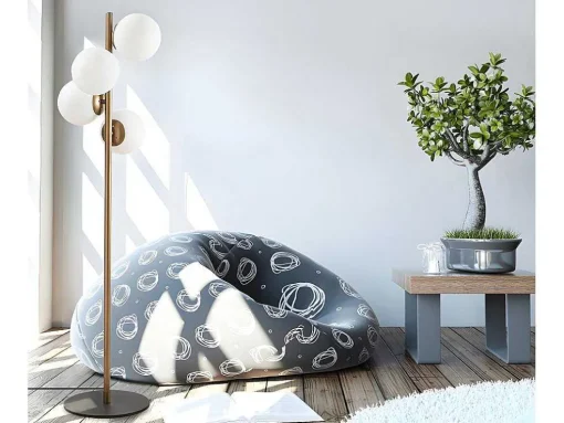 Staande Lamp Van Metaal En Glas 4 Bollen Faze - H130 Cm - Goud En Wit
