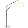 Staande Lamp Van Metaal, Linnen En Marmer - L122 X H180 Cm - Wit, Zwart En Goudkleurig - Masdar