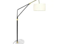 Staande Lamp Van Metaal, Linnen En Marmer - L122 X H180 Cm - Wit, Zwart En Goudkleurig - Masdar