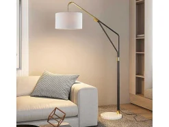 Staande Lamp Van Metaal, Linnen En Marmer - L122 X H180 Cm - Wit, Zwart En Goudkleurig - Masdar