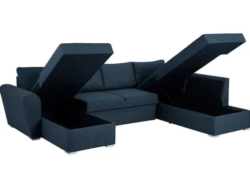 Stan Slaapbank, Hoek Rechts Met Chaise Longue Links, In Blauw.