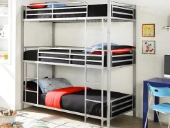 Stapelbed - 3 X 90 X 190 Cm - Metaal - Zilverkleur - Met Matras - Elouan