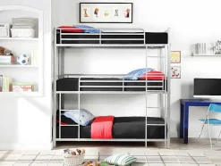 Stapelbed - 3 X 90 X 190 Cm - Metaal - Zilverkleur - Met Matras - Elouan