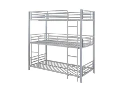Stapelbed - 3 X 90 X 190 Cm - Metaal - Zilverkleur - Met Matras - Elouan