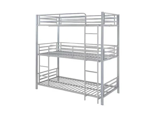 Stapelbed - 3 X 90 X 190 Cm - Metaal - Zilverkleur - Met Matras - Elouan