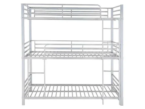 Stapelbed - 3 X 90 X 190 Cm - Metaal - Zilverkleur - Met Matras - Elouan