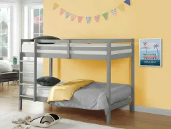 Stapelbed Anicet Ii - 2 X 90X 190 Cm - Massief Grenen - Grijs + Matras