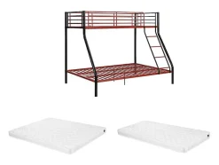 Stapelbed Elevatio Iv - 90 En 140 X 190 Cm - Staal - Zwart En Rood + Matras