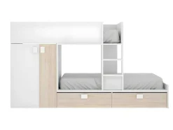 Stapelbed Juanito - Ingebouwde Kast - 2X90X190Cm - Wit En Eiken