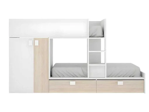 Stapelbed Juanito - Ingebouwde Kast - 2X90X190Cm - Wit En Eiken