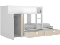 Stapelbed Juanito - Ingebouwde Kast - 2X90X190Cm - Wit En Eiken