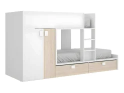 Stapelbed Juanito - Ingebouwde Kast - 2X90X190Cm - Wit En Eiken