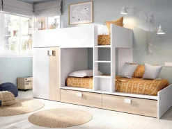 Stapelbed Juanito - Ingebouwde Kast - 2X90X190Cm - Wit En Eiken